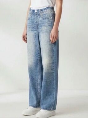 MILA ROSABELLA wide leg sweatpant jeans blue elastic waist denim wash small